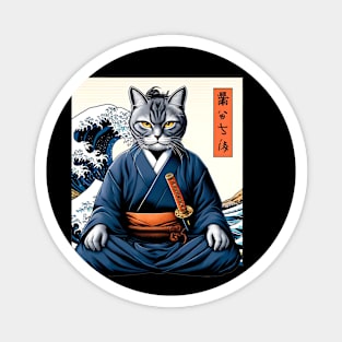 Vaporwave Samurai Cat Great Wave Off Kanagawa Magnet